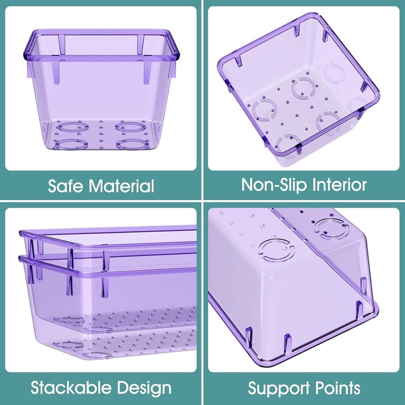 WOWBOX 25 PCS Plastic Drawer Organizer Set, Desk Drawer Divider Organizers and Storage Bins for Makeup, Jewelry, Gadgets for Kitchen, Bedroom, Bathroom, Office, Clear Purple - Image 3